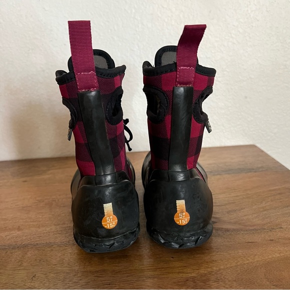 Bogs Sidney Lace Plaid Bog Red Black Boots Size 1 - Picture 6 of 17
